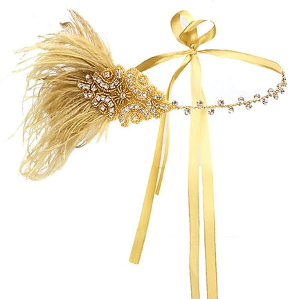 Vintage Feather Flapper Headband 1920s Art Deco Sparkly Hairband Headpiece V1188-YU108-05540-1