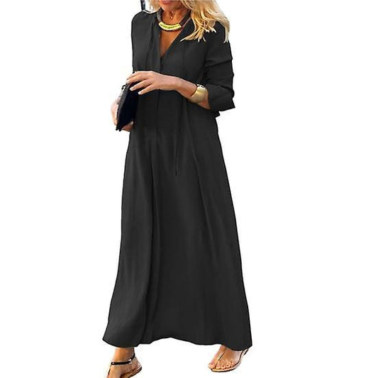 Women's Black 2XL Long Sleeve High Waist Pullover Shirt Dress for Autumn and Holiday V1188-YU108-06265-2