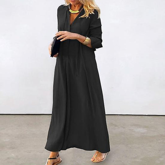 Women's Black 2XL Long Sleeve High Waist Pullover Shirt Dress for Autumn and Holiday V1188-YU108-06265-2