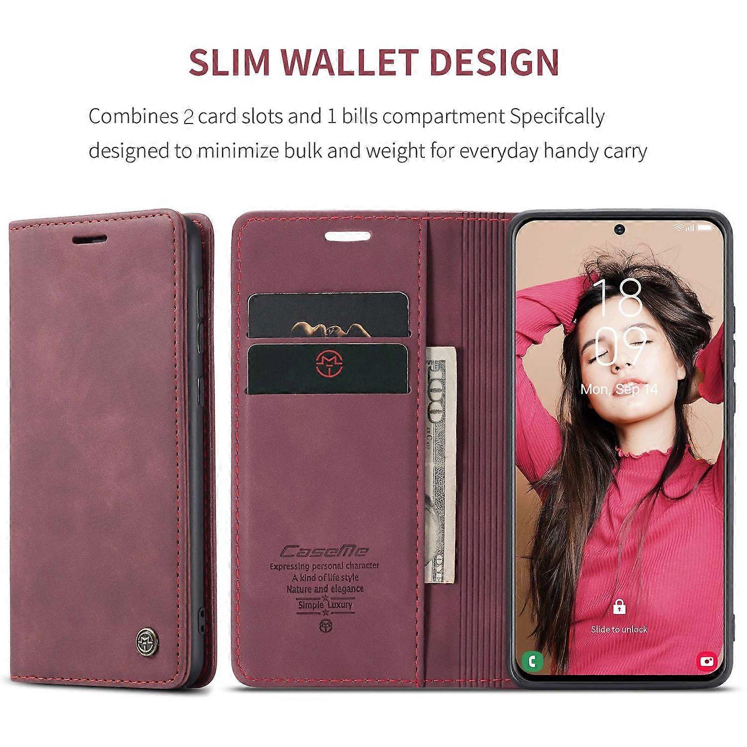 Compatible with Samsung Galaxy S21 FE Wallet Case Stand with Automatic Suction PU Leather Case Red Samsung V1188-YU108A-0009339-1