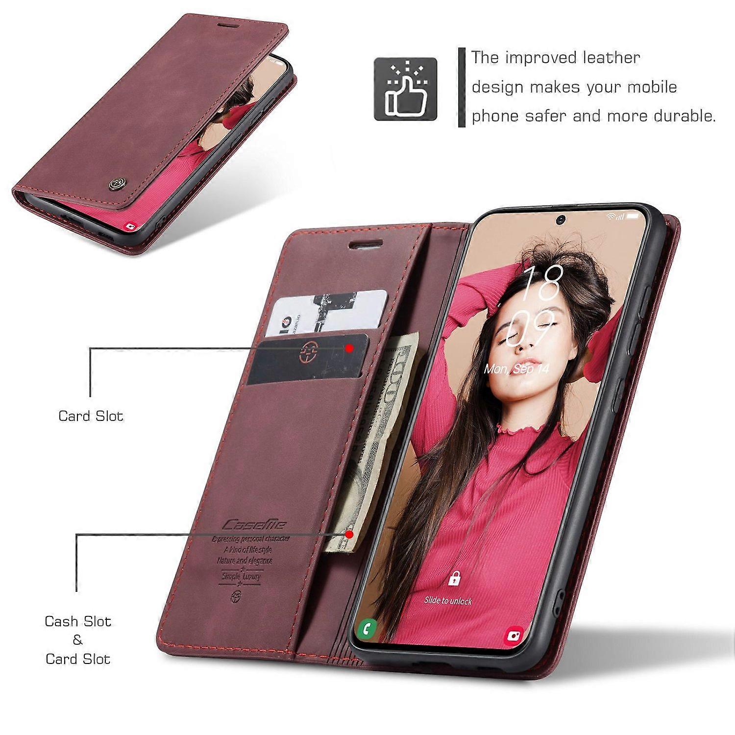 Compatible with Samsung Galaxy S21 FE Wallet Case Stand with Automatic Suction PU Leather Case Red Samsung V1188-YU108A-0009339-1