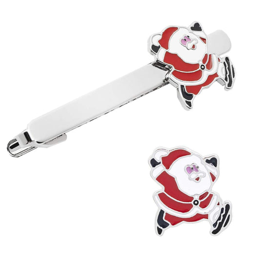 Christmas Tie Clip 2 pcs, Stylish Santa Tie Clip, Compatible with Christmas Wedding Winter Accessories, Bar V1188-YU108C-00920-1