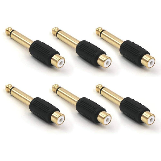 Audio Adapter 6.35mm Mono Male to RCA Female Cable Connector 6-Pack Compatible with Audio Equipment V1188-YU108C-02201-1