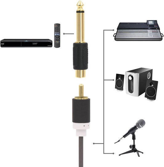 Audio Adapter 6.35mm Mono Male to RCA Female Cable Connector 6-Pack Compatible with Audio Equipment V1188-YU108C-02201-1