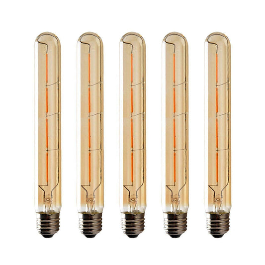 5-pack T225 Long Tube Bulbs, LED Edison Filament, 6W E27 Socket Warm White, Yellow Glass for Decorative Light V1188-YU108C-03395-1