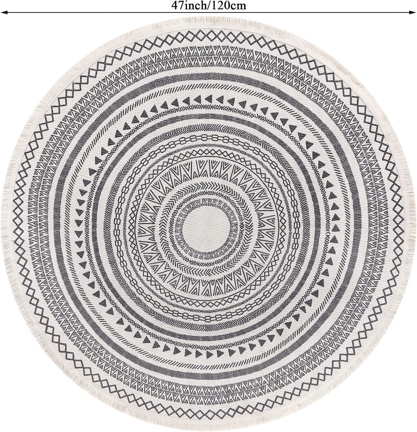 Moroccan Style Grey Round Woven Cotton Washable Absorbent Rug 120cm with Fringes V1188-YU108C-04839-3