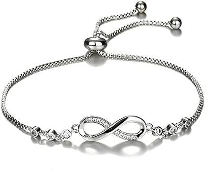925 Sterling Silver Infinity Love Heart Bracelet with Cubic Zirconia Adjustable for Women V1188-YU108C-05685-1