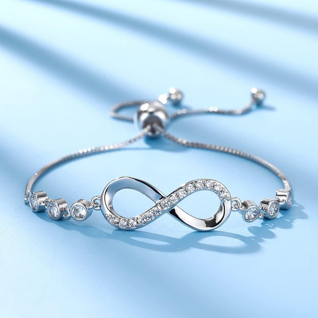 925 Sterling Silver Infinity Love Heart Bracelet with Cubic Zirconia Adjustable for Women V1188-YU108C-05685-1