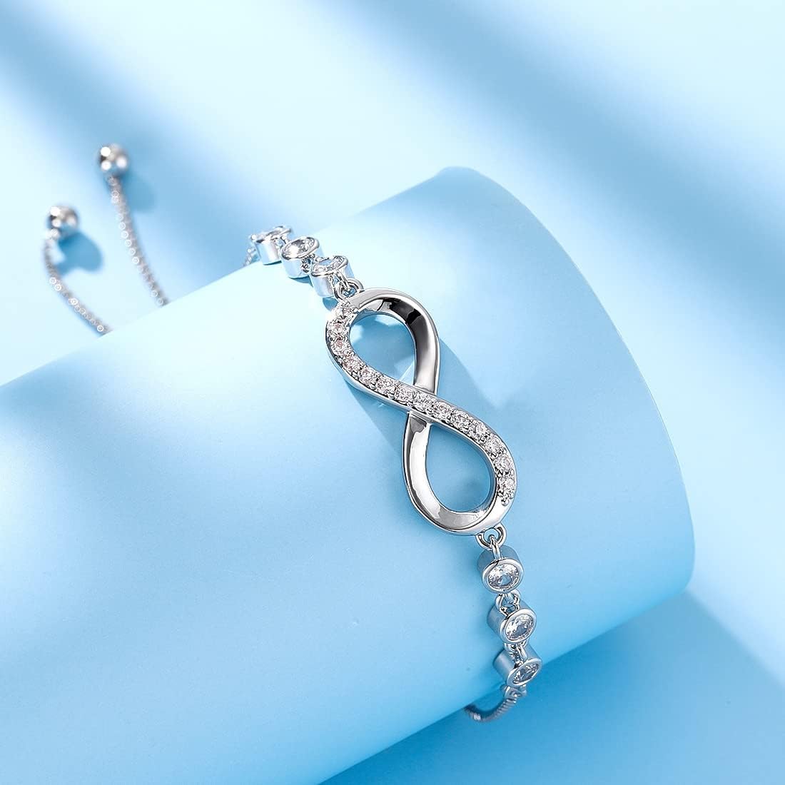 925 Sterling Silver Infinity Love Heart Bracelet with Cubic Zirconia Adjustable for Women V1188-YU108C-05685-1
