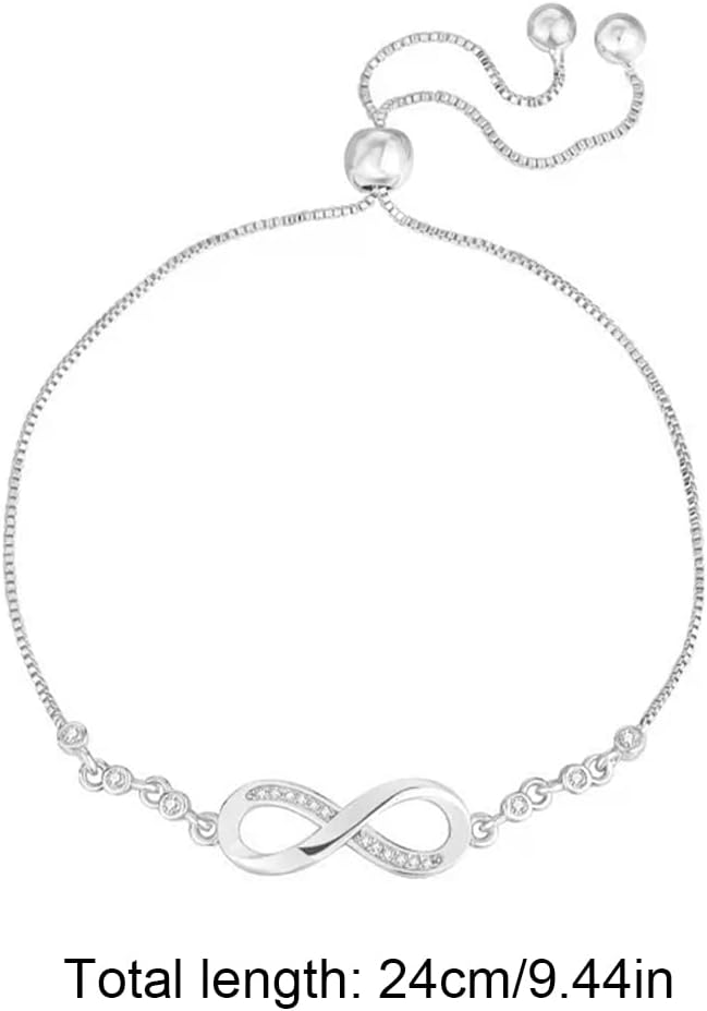 925 Sterling Silver Infinity Love Heart Bracelet with Cubic Zirconia Adjustable for Women V1188-YU108C-05685-1