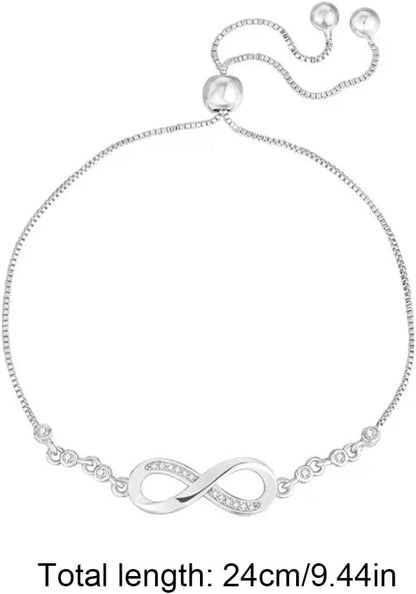 925 Sterling Silver Infinity Love Heart Bracelet with Cubic Zirconia Adjustable for Women V1188-YU108C-05685-1