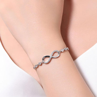 925 Sterling Silver Infinity Love Heart Bracelet with Cubic Zirconia Adjustable for Women V1188-YU108C-05685-1