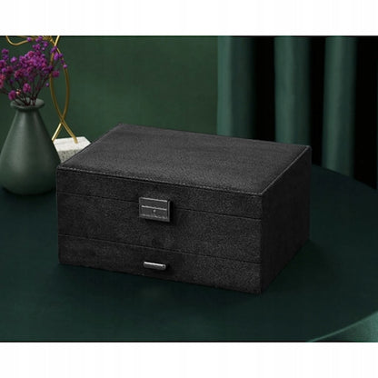 Black Jewelry Box with Key Lock and Multiple Compartments Black-yux V1188-YU108C-06545-1