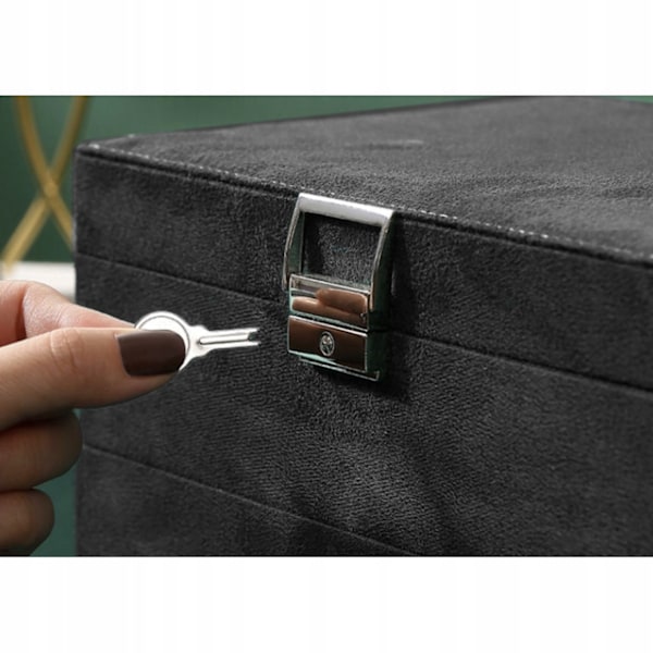 Black Jewelry Box with Key Lock and Multiple Compartments Black-yux V1188-YU108C-06545-1