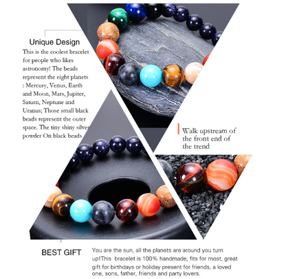 Solar System Eight Planets Bracelet for Men and Women, Universe Galaxy Natural Stone Beads Gift V1188-YU108C-07100-4