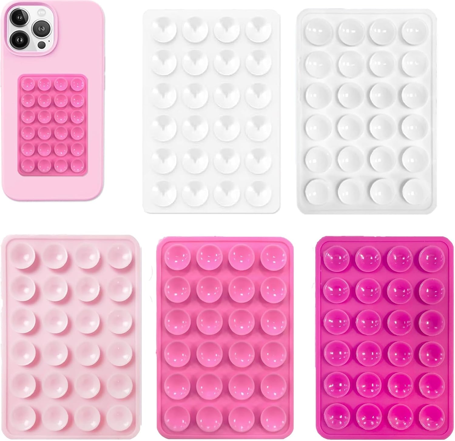 5pcs Silicone Suction Cup Phone Case Mount for Walls, Non-Slip Sticky Plate Compatible with Most Phones V1188-YU108E-00070-1