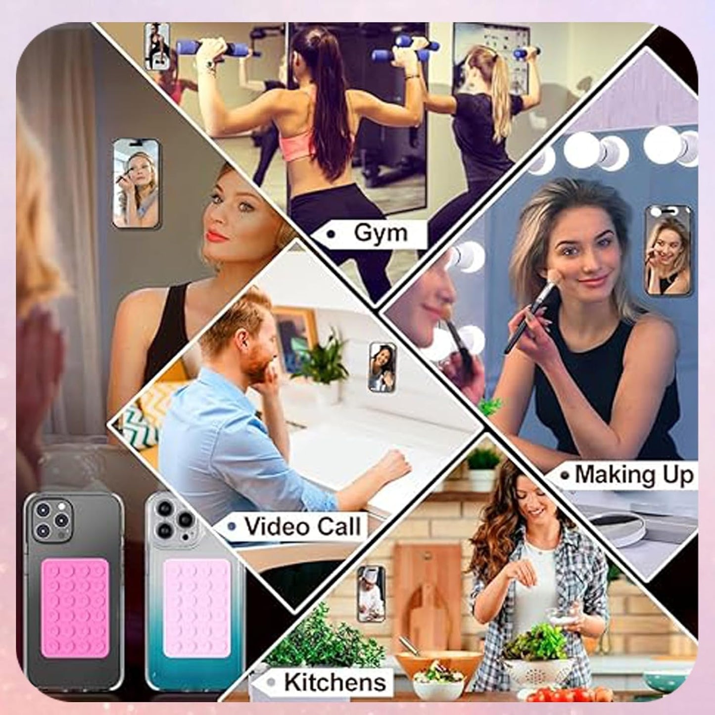 5pcs Silicone Suction Cup Phone Case Mount for Walls, Non-Slip Sticky Plate Compatible with Most Phones V1188-YU108E-00070-1