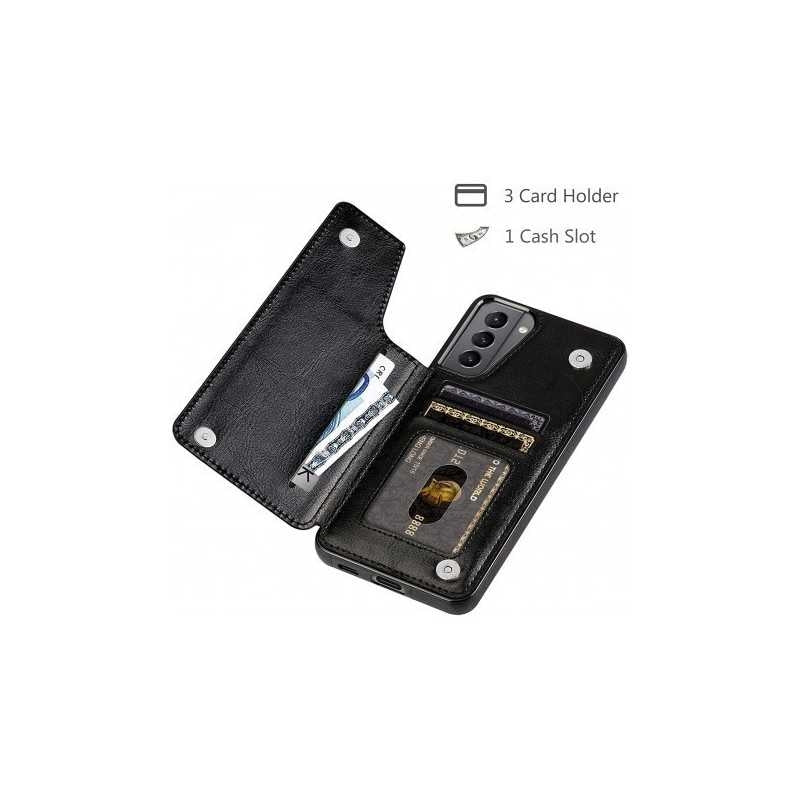 Compatible with Samsung Galaxy S22 Case Samsung Shockproof Card Holder 3-Compartment Flip Cover Black V1188-YU108E-00102-1