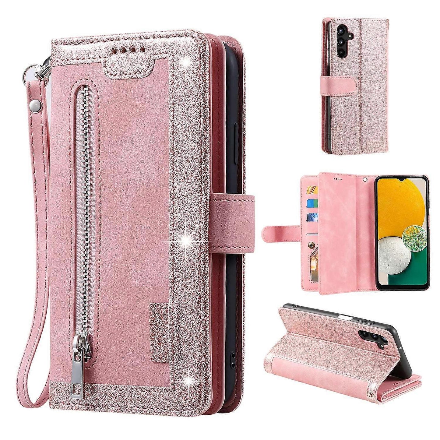 Compatible with Samsung Galaxy S25 Case Compatible PU Leather Zipper Wallet Phone Case with 9 Card Slots V1188-YU108E-00124-1