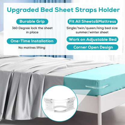 Invisible Sheet and Bed Cover Fastener Set of 4 White Keeps Sheets Tight Removable Storable V1188-YU1688-10122-1