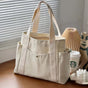 Canvas Tote Bag Large Capacity White for Work Travel College Student Book Shoulder Bag V1188-YU49-0025-1