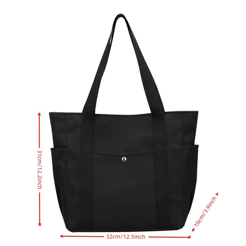 Canvas Tote Bag Large Capacity White for Work Travel College Student Book Shoulder Bag V1188-YU49-0025-1
