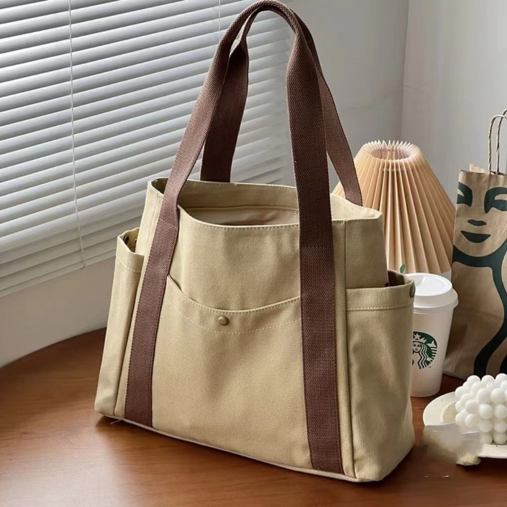 Large Canvas Tote Bag for Work Travel College Book Shoulder Bag Brown V1188-YU49-0025-2