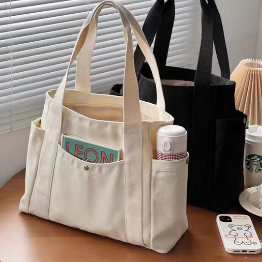Large Canvas Tote Bag for Work Travel College Book Shoulder Bag Brown V1188-YU49-0025-2