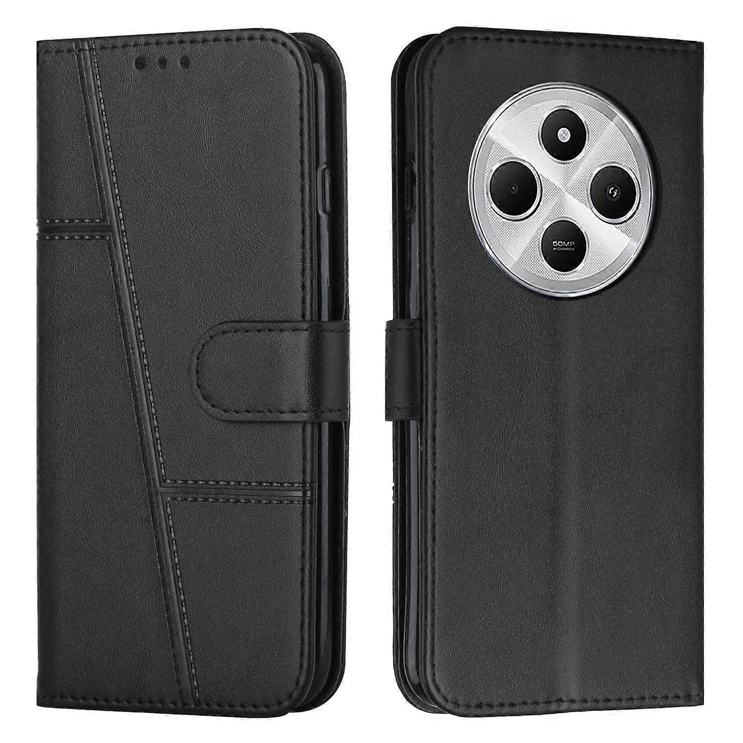 Stitched Calfskin Case for Redmi 14C 4G (FMY) Black_yux Black V1188-YUC108-10843-2
