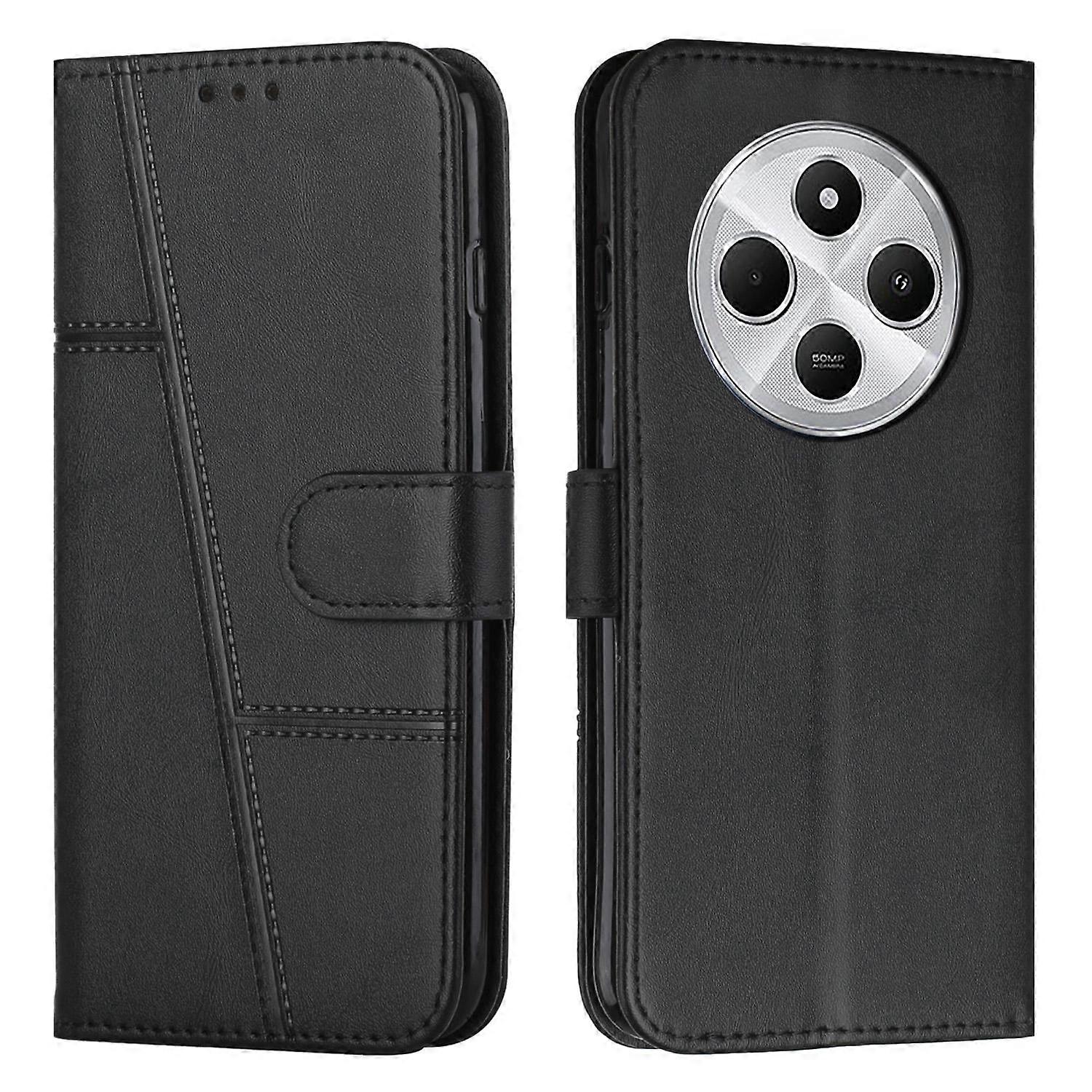 Stitched Calfskin Case for Redmi 14C 4G (FMY) Black_yux Black V1188-YUC108-10843-2