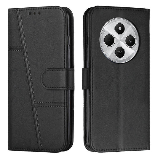 Stitched Calfskin Case for Redmi 14C 4G (FMY) Black_yux Black V1188-YUC108-10843-2