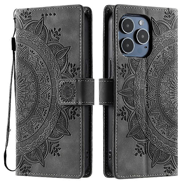 Compatible with iPhone 14 Pro Case Leather Wallet Embossed Totem Skin Feel Phone Cover V1188-YUC108-12348-1