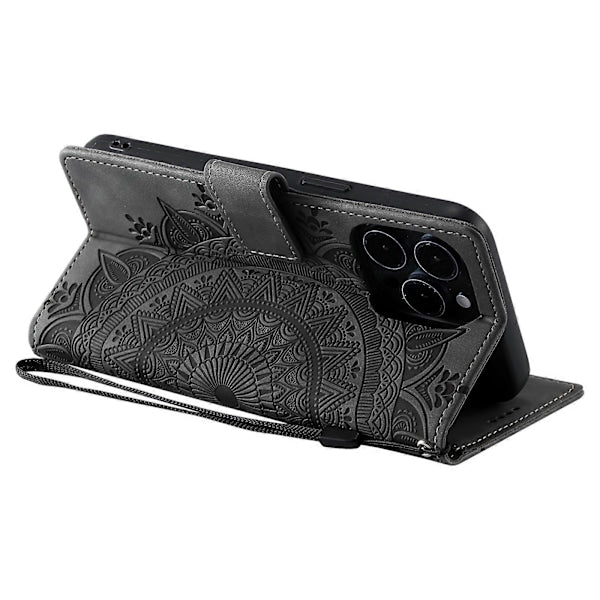Compatible with iPhone 14 Pro Case Leather Wallet Embossed Totem Skin Feel Phone Cover V1188-YUC108-12348-1