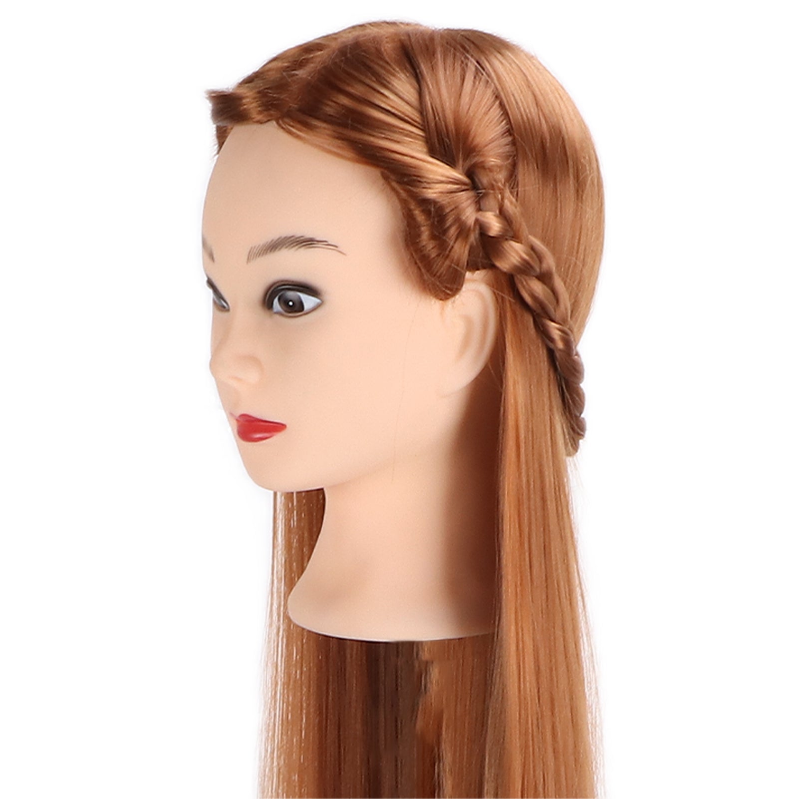 Hairdressing Mannequin Head Light Brown Hair Braid Styling Training Doll Head (with Makeup) V1188-YUF-21428-1