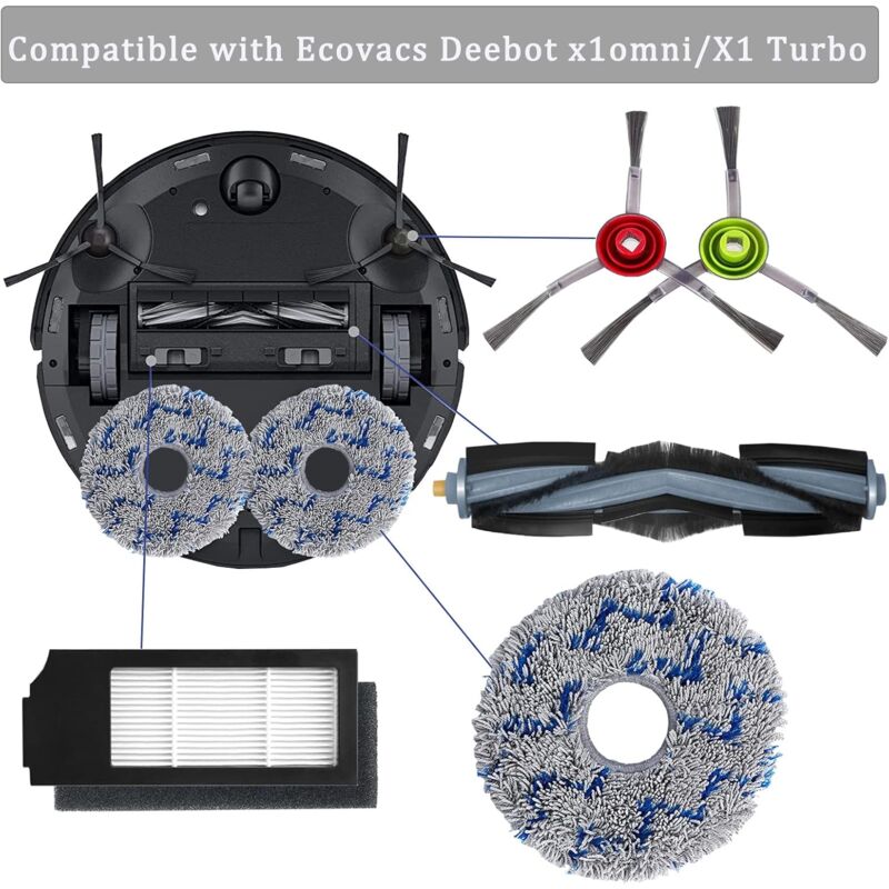 Ecovacs Filter Brush Cloth Replacement Accessory Kit 15 Pieces Compatible with DEEBOT T20 T10 X1 Omni Turbo V1188-YUMANO-01577-1