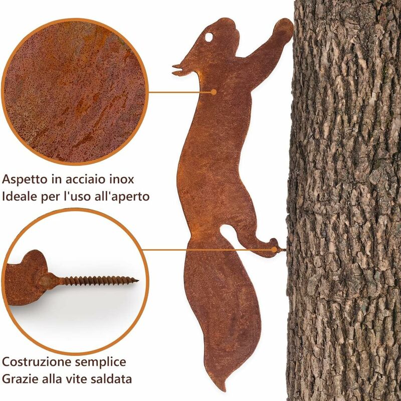 Tree Squirrel - Metal Garden Decoration - 30 cm - Natural Rust Patina V1188-YUMANO-09931-1