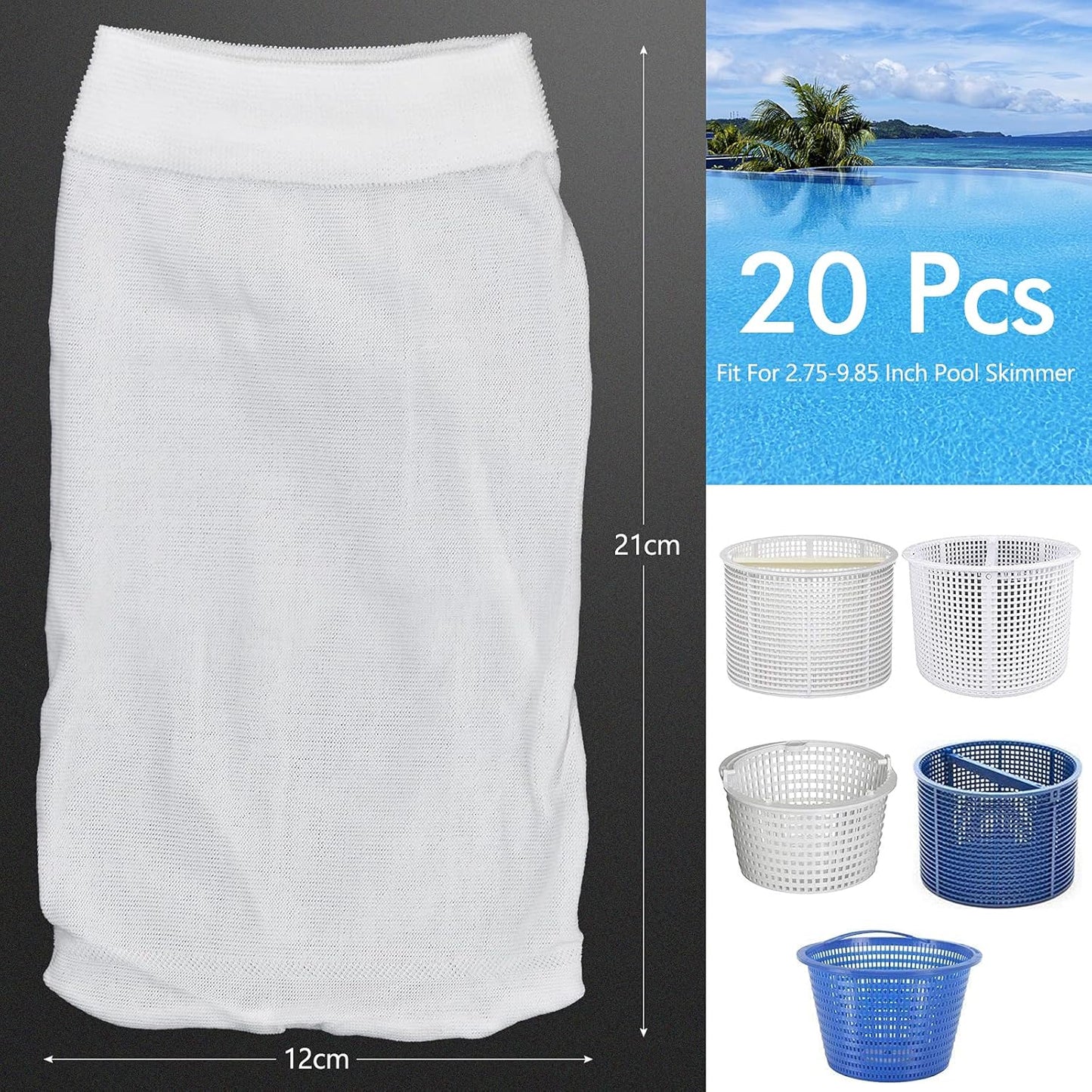 20 pcs Pool Skimmer Socks Pool Filter Sock for V1188-YUUY46-30322-1