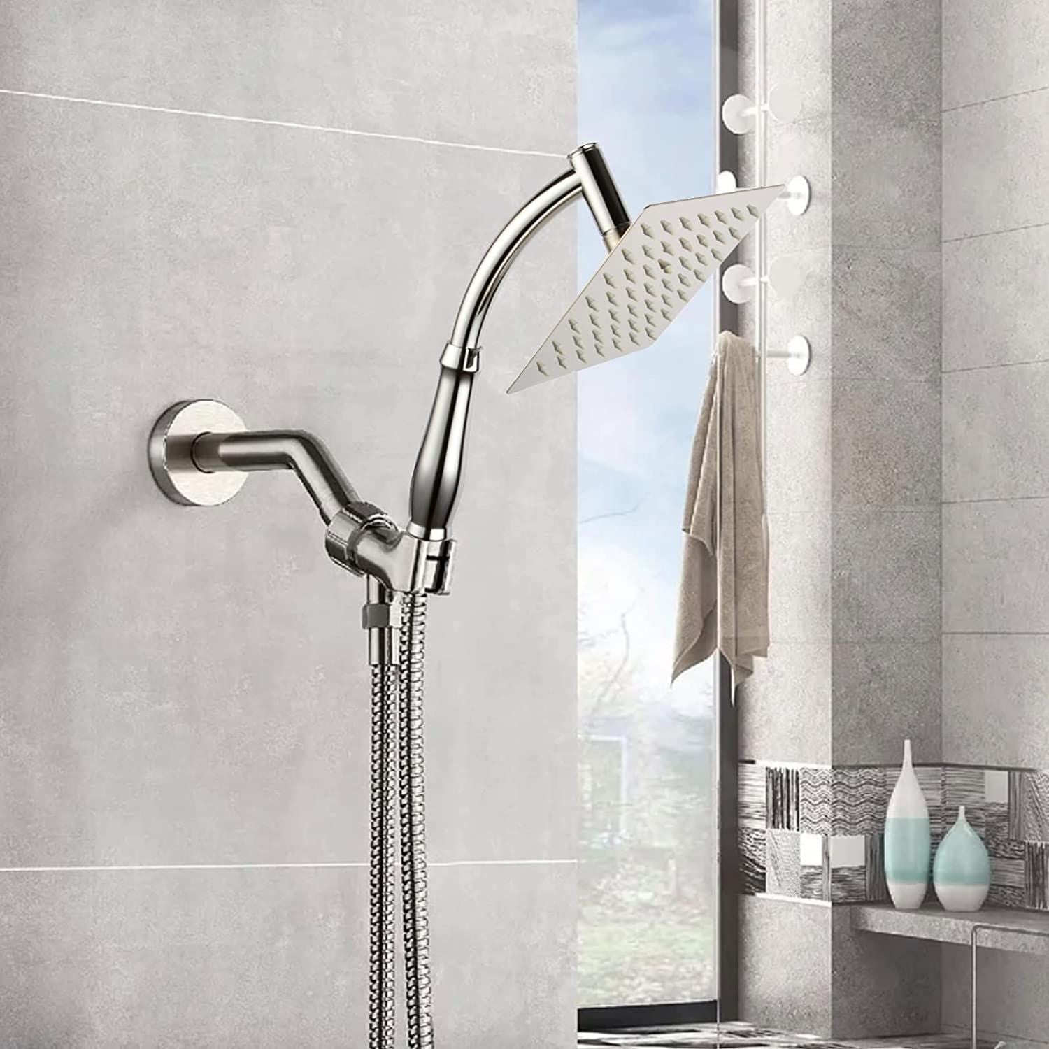 Rain Shower Head High Pressure Large Square Chrome Finish Universal Replacement Shower Accessories V1188-YUYUF-52542-1