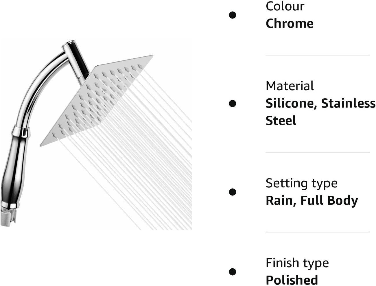 Rain Shower Head High Pressure Large Square Chrome Finish Universal Replacement Shower Accessories V1188-YUYUF-52542-1
