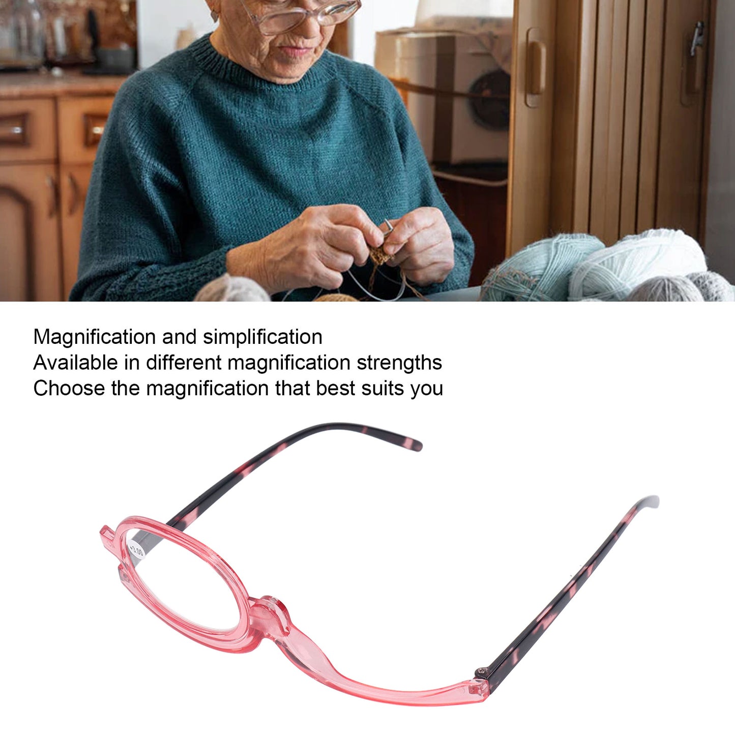 Magnifying Cosmetic Glasses Lightweight Foldable Rotating Single Lens +3.00 Pink for Women V1188-YUYUF-5502259-1