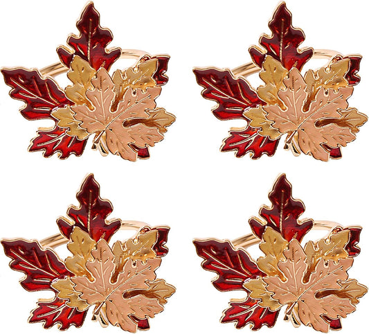 Fall Maple Leaf Napkin Rings Set of 4 Thanksgiving Maple Napkins Holder with Rhinestones Maple Leaves V1188-ZC-01-124