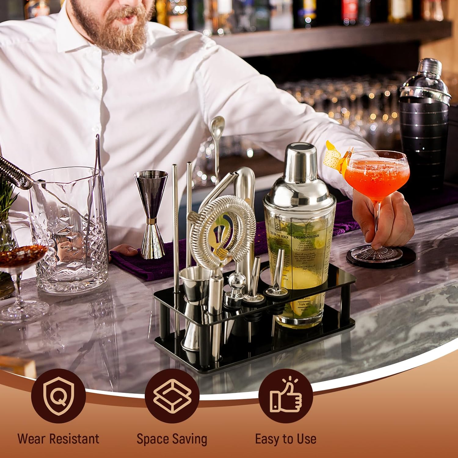 Professional Cocktail Shaker Stand, Bartender Kits Storage Stand, Bartending Tool Holder for Bar Cocktail, V1188-ZC-01-33