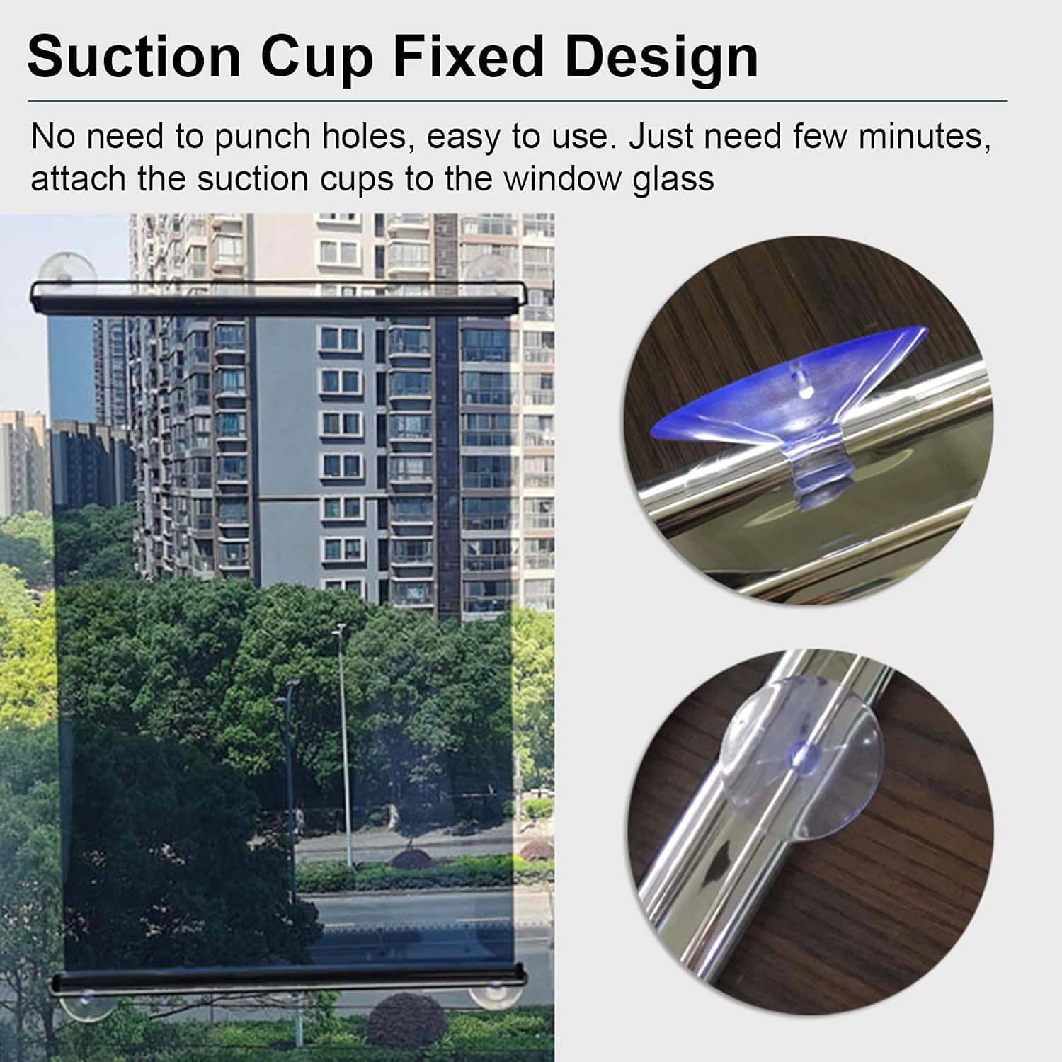 LXLA One-Way Mirror Roller Shade with Suction Cups, Punch-Free Single Way See-Through Clear Sun Blocking V1188-ZC-01-90