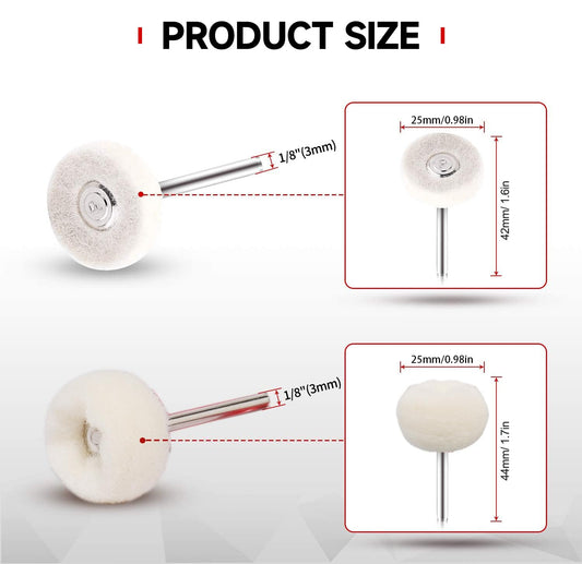 50 PCS 1 Inch Wool Felt Polishing Accessory Kits, 25 Each Spherical/Flat Buffing Wheels for Proxxon Dremel V1188-ZC-DLL-1158