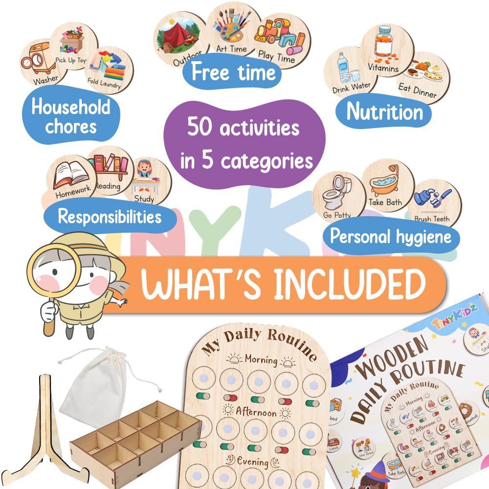 Daily Routine Chart for Kids, Visual Schedule, Routine Chart for Toddlers 3-5, Morning Bedtime Routine Chart V1188-ZC-DLL-1382
