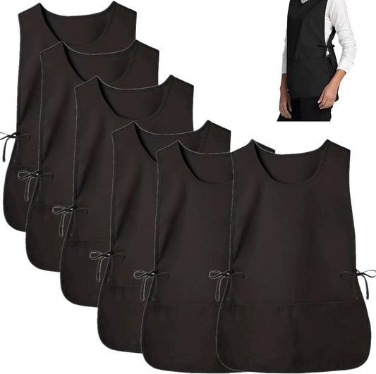 6 Pack Cobbler Apron for Women Men, Universal Adult Smock Aprons with 2 Pockets, Black Waterproof Cleaning V1188-ZC-DLL-1387