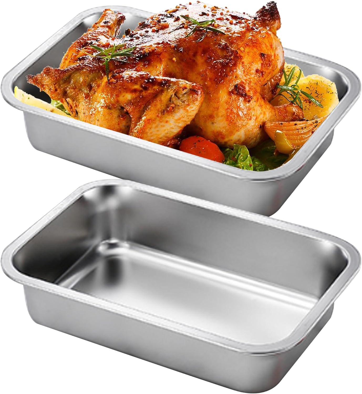 2PCS Stainless Steel Baking Pans, 9x13 Inch Rectangle Lasagna Pan, Stackable Deep Dish for Brownie, V1188-ZC-DLL-1627