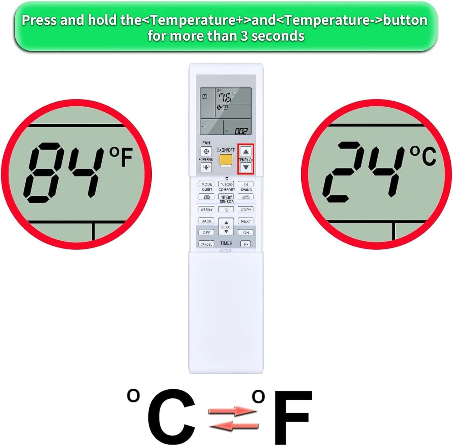 Replacement for DAIKIN AC Air Conditioner Remote Control, Compatible with ARC452A9 ARC452A10 ARC452A19 V1188-ZC-DLL-1644