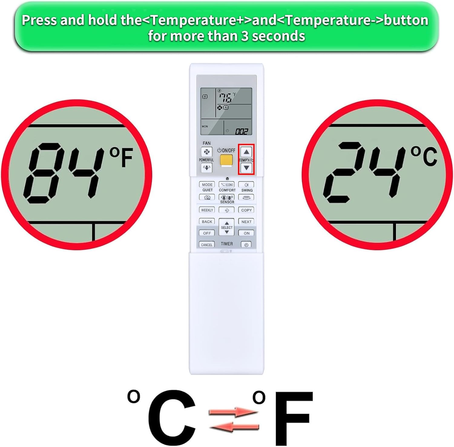 Replacement for DAIKIN AC Air Conditioner Remote Control, Compatible with ARC452A9 ARC452A10 ARC452A19 V1188-ZC-DLL-1644