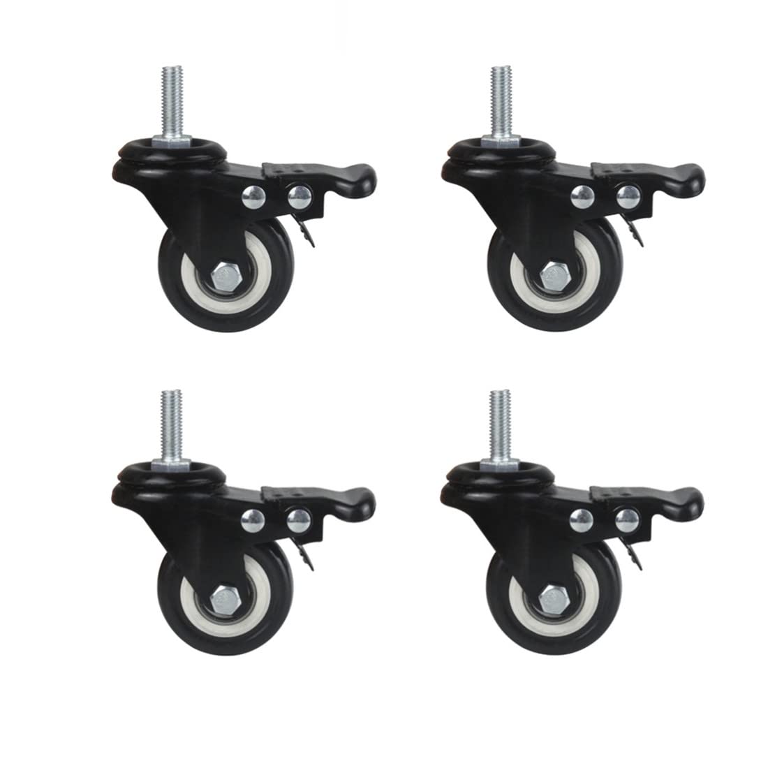 4Pcs 1.5 Inch Heavy Duty Caster Wheels Swivel Casters with Brake and M8 Threaded Stem, Loading 50kg/110lbs V1188-ZC-DLL-1761